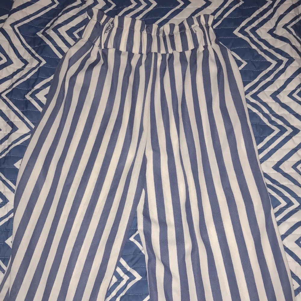 Blue and White Striped Pants